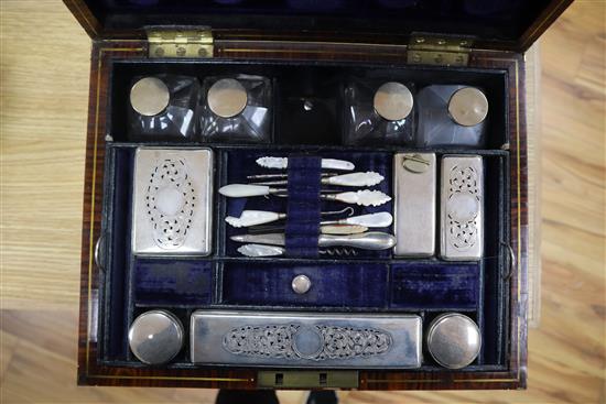 A 19th century rosewood and brass mounted vanity case, plated mounts